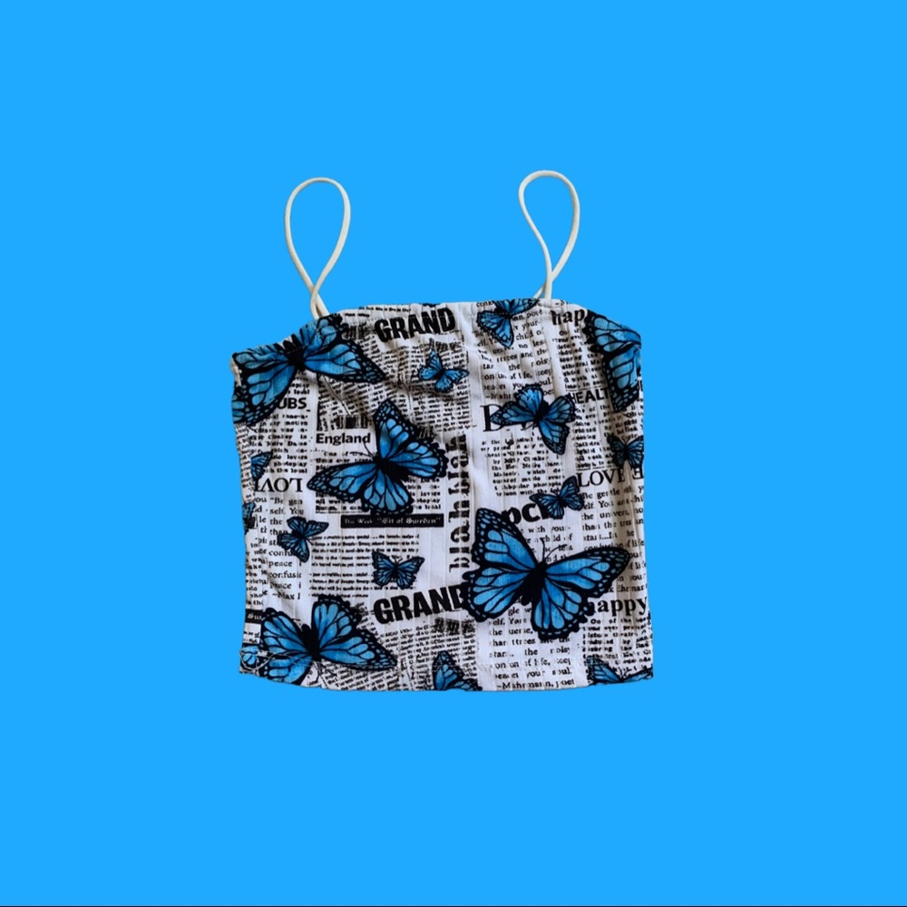 Rue21 Blue Butterfly Crop Top Size XS